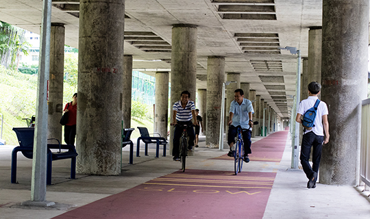 Cyclists riding along the Ang Mo Kio cycling path