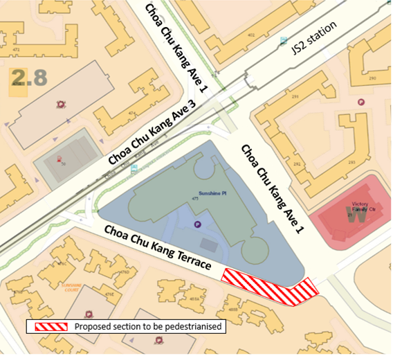 Location map of planned pedestrianisation at Choa Chu Kang Terrace