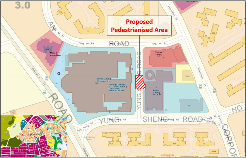 Location map of planned pedestrianisation at Yung Sheng Road