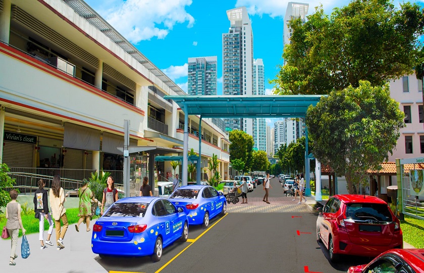 Artist’s impression of the wider footpath and relocated taxi stand at Lim Liak Street