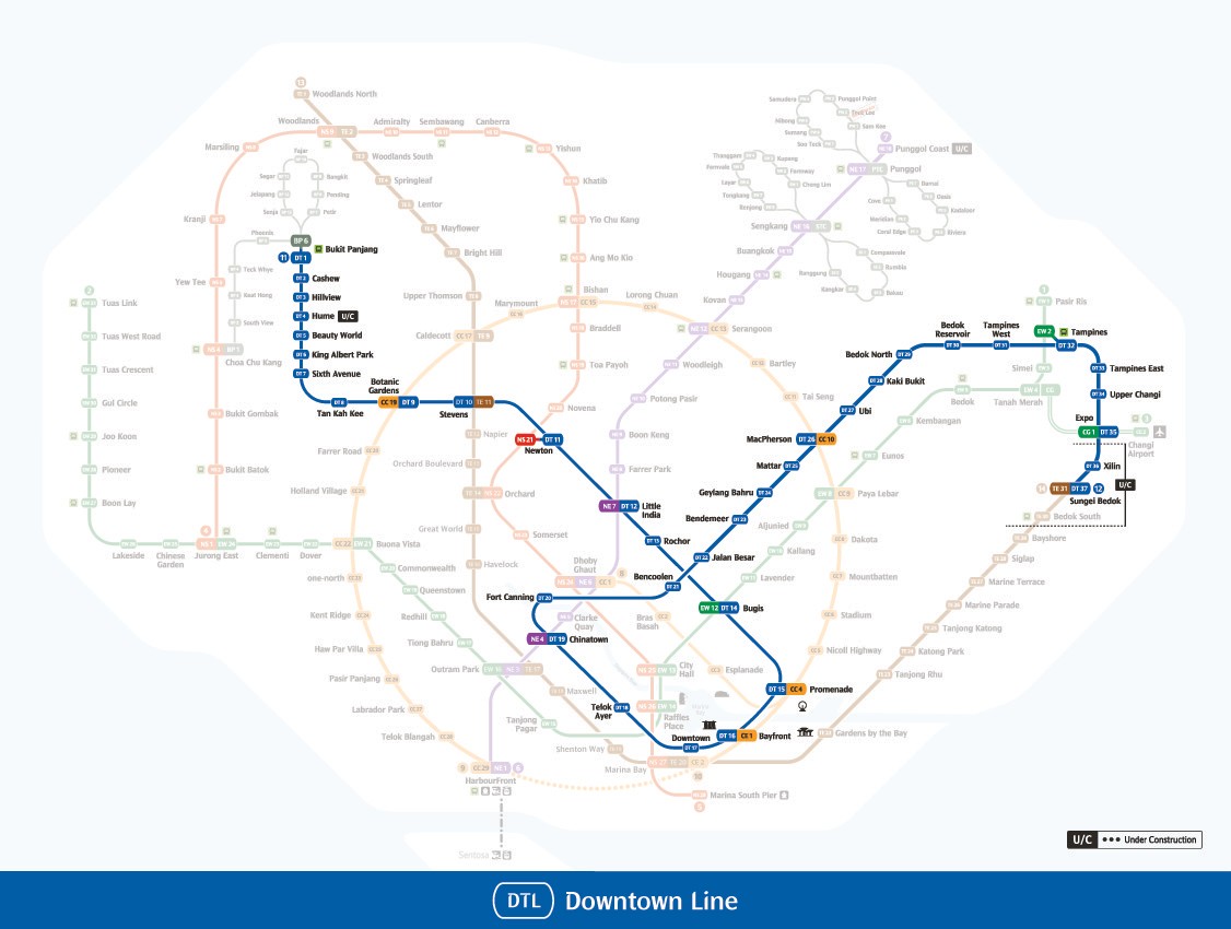 This is the system map for Downtown Line.